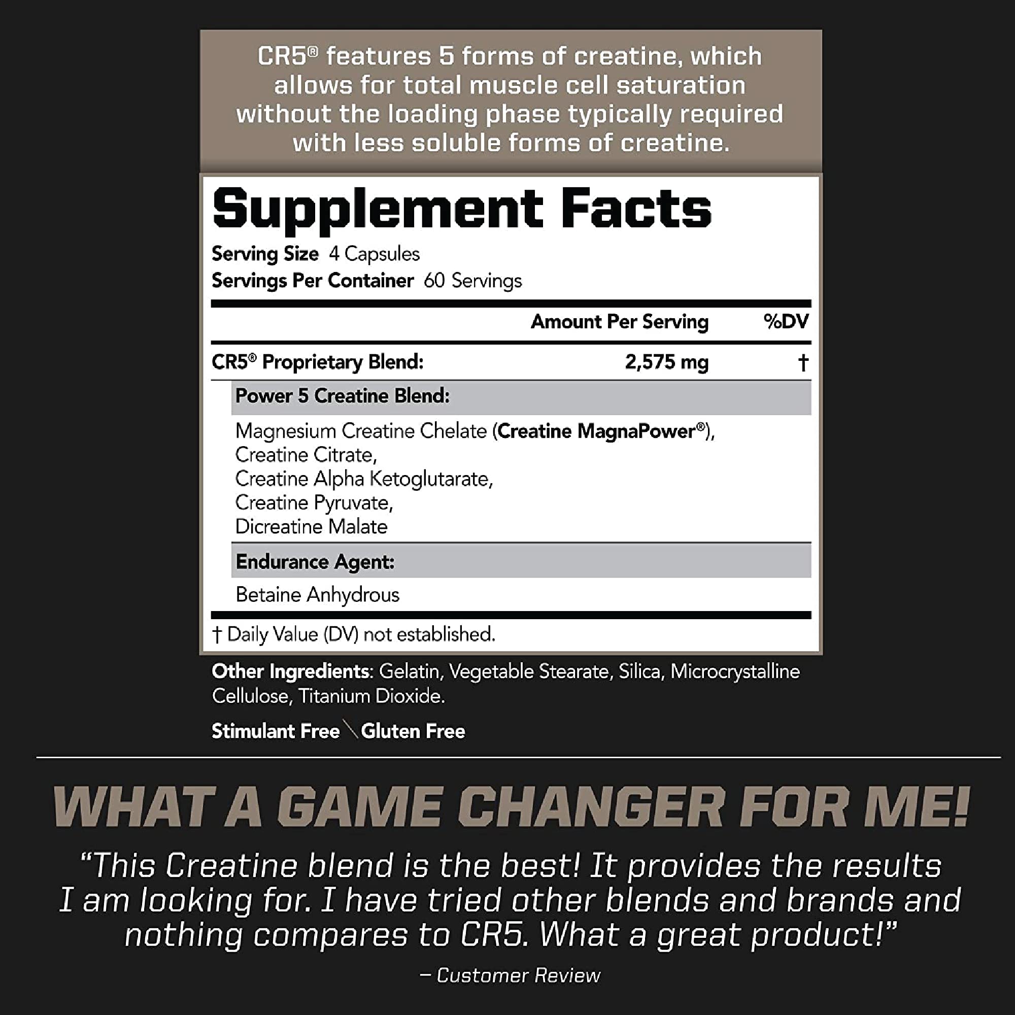PMD CR5 Creatine label close-up highlighting ingredients for lean muscle support.