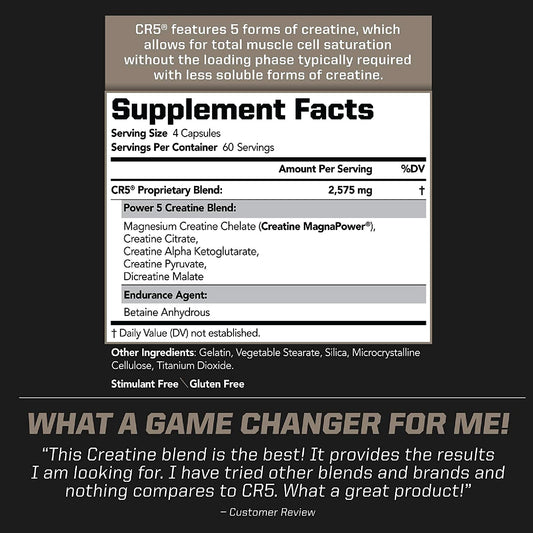 PMD CR5 Creatine label close-up highlighting ingredients for lean muscle support.