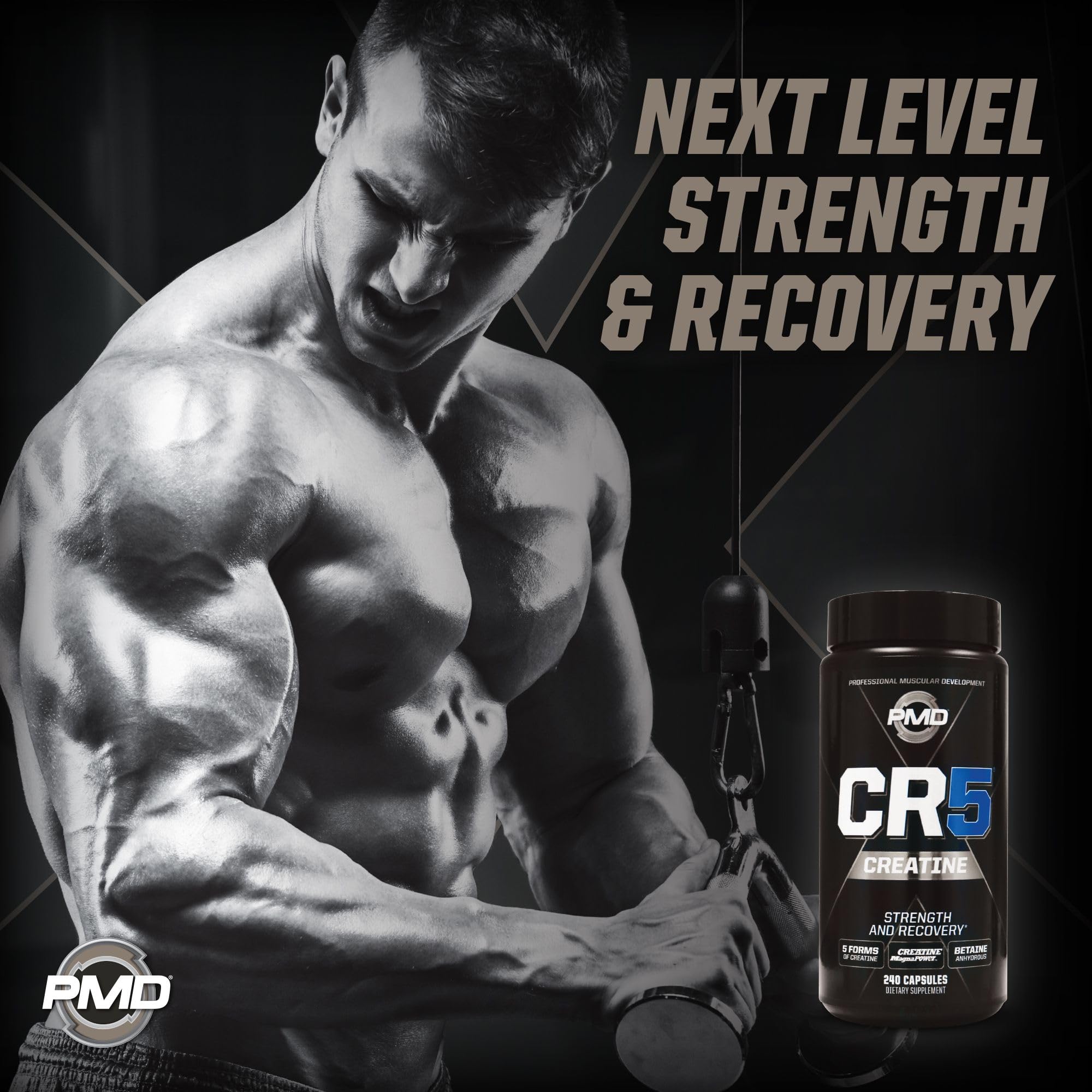 PMD CR5 Creatine scoop and powder scene showcases precise serving.