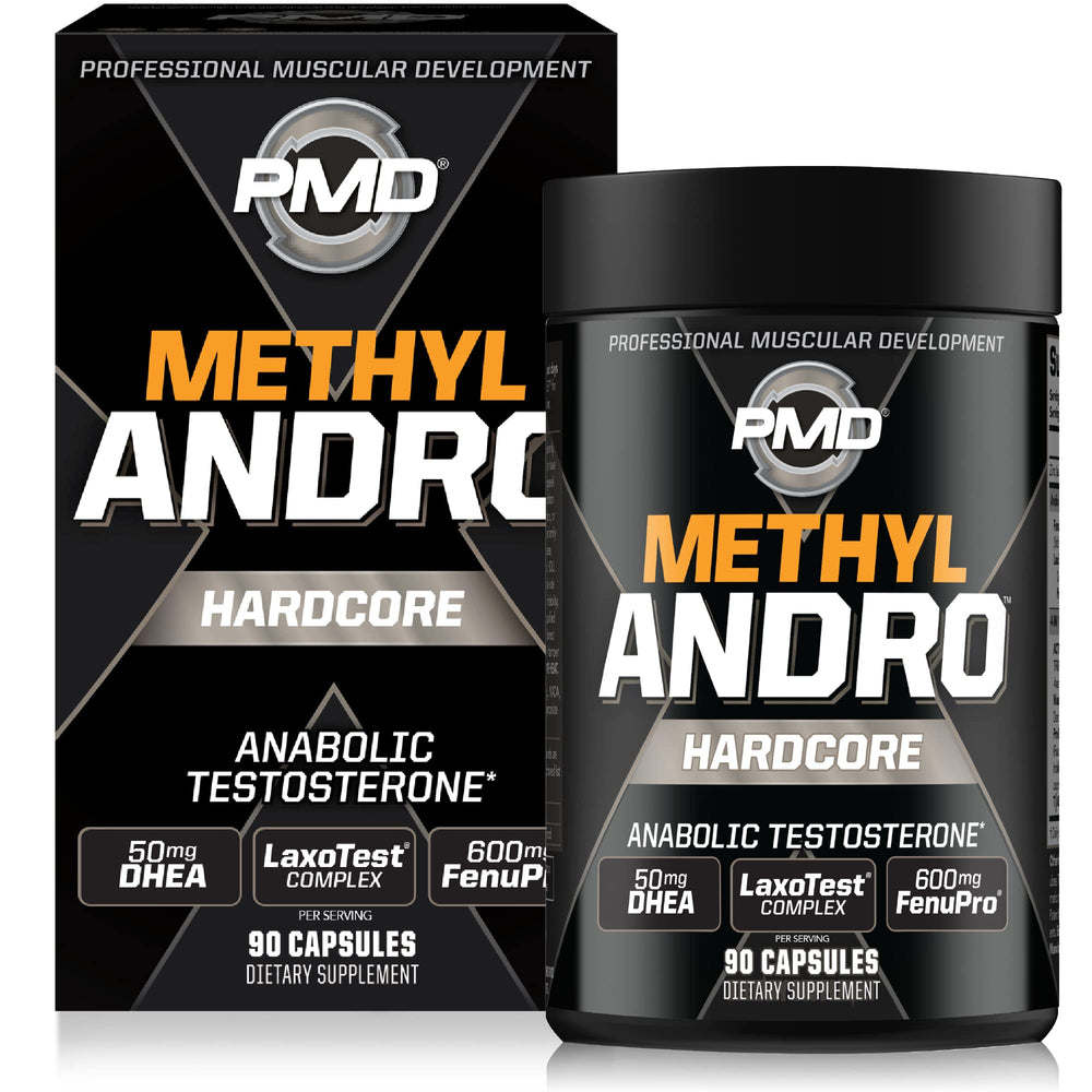 PMD Methyl Andro bottle pour for easy daily workout support.