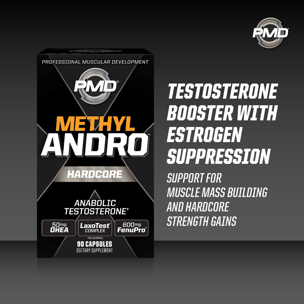 PMD Methyl Andro Fenupro close-up reveals anabolic blend details.