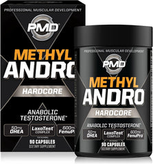 PMD Methyl Andro Hardcore bottle-front; supports energy and focus for intense training