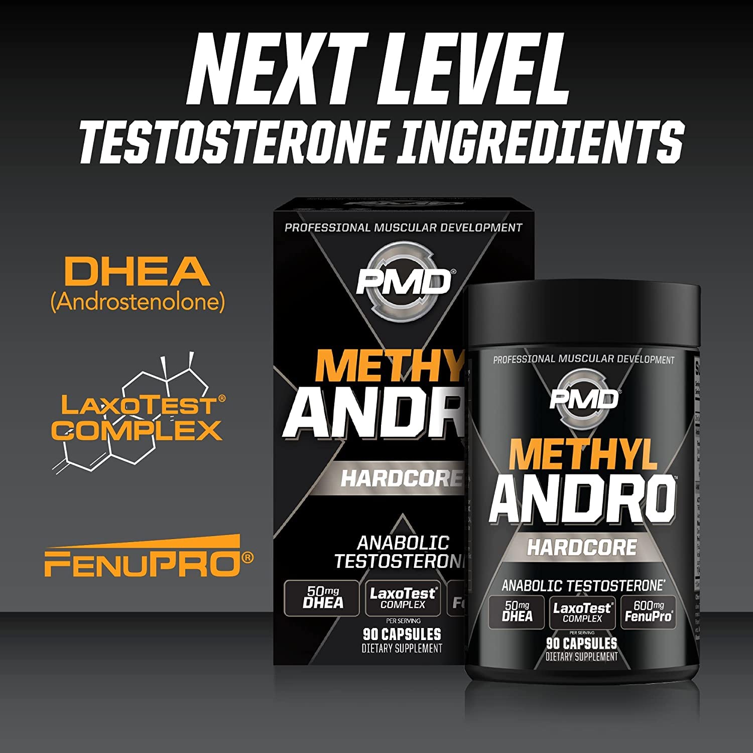 PMD Methyl Andro Hardcore nutrition-facts-panel; clear dosage and ingredient highlights
