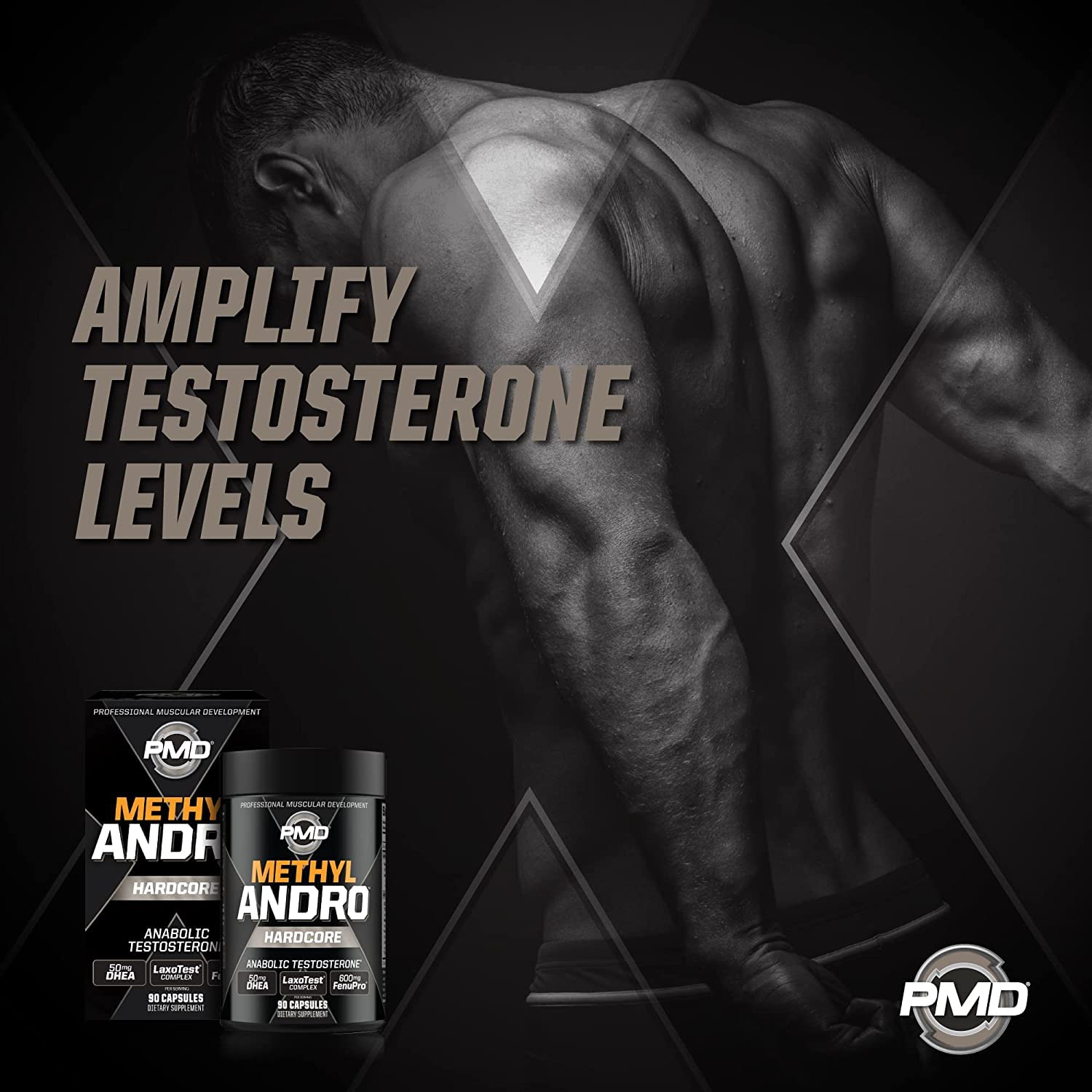 PMD Methyl Andro Hardcore packaging-box; sleek presentation for gym shelves