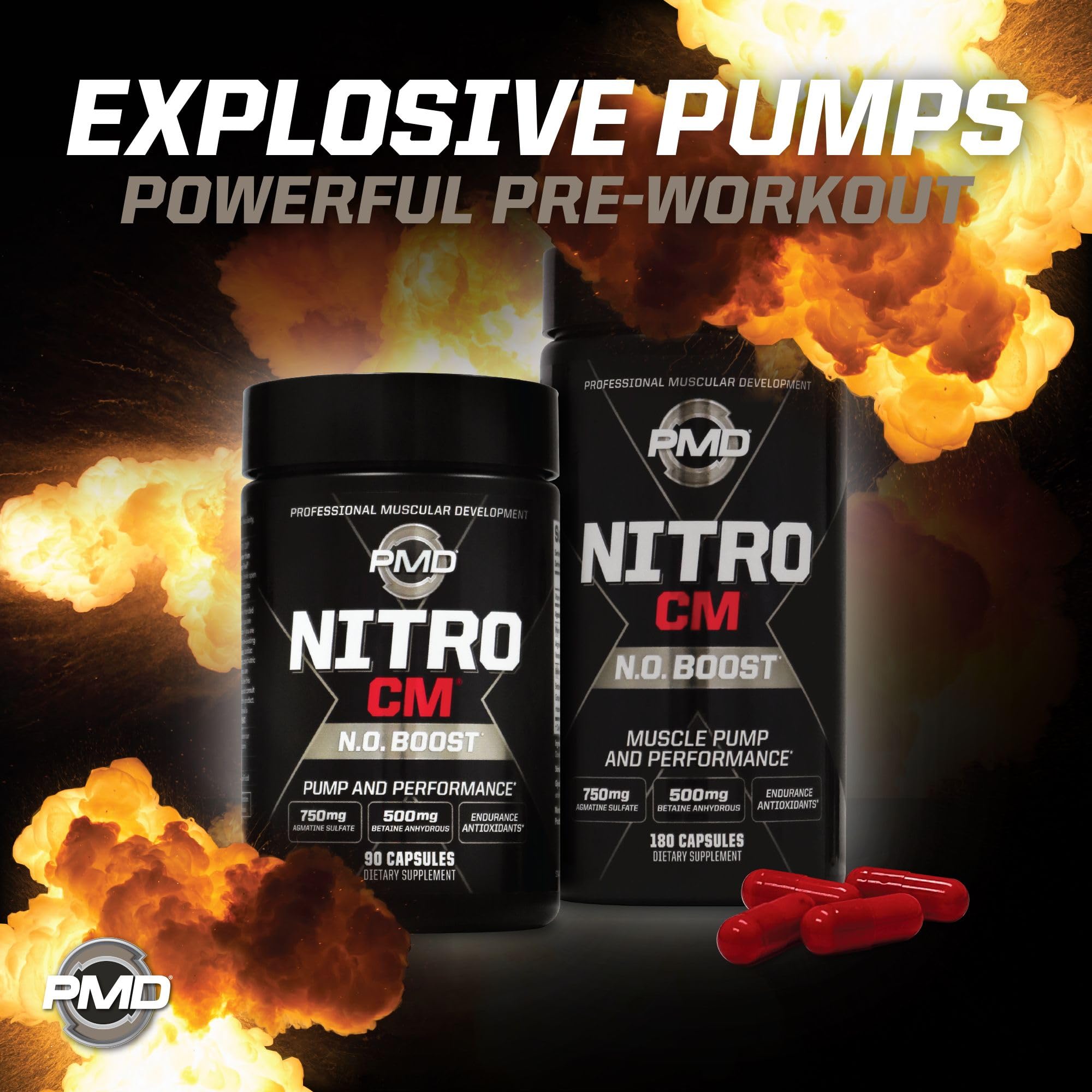 PMD Nitro CM non-stimulant formula for stimulant-free training routines.