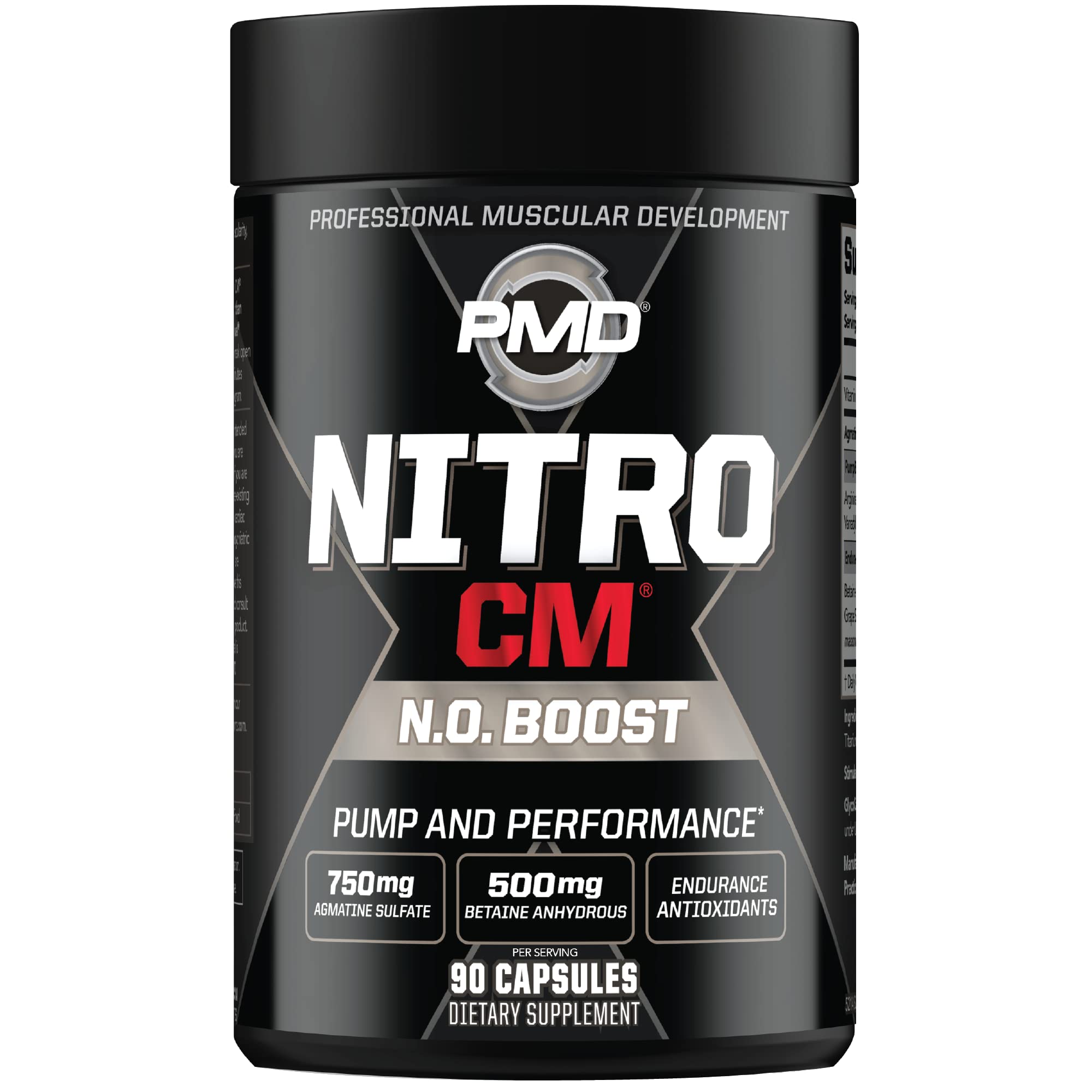 PMD NitroCM bottle closeup for quick dosage before intense workouts.