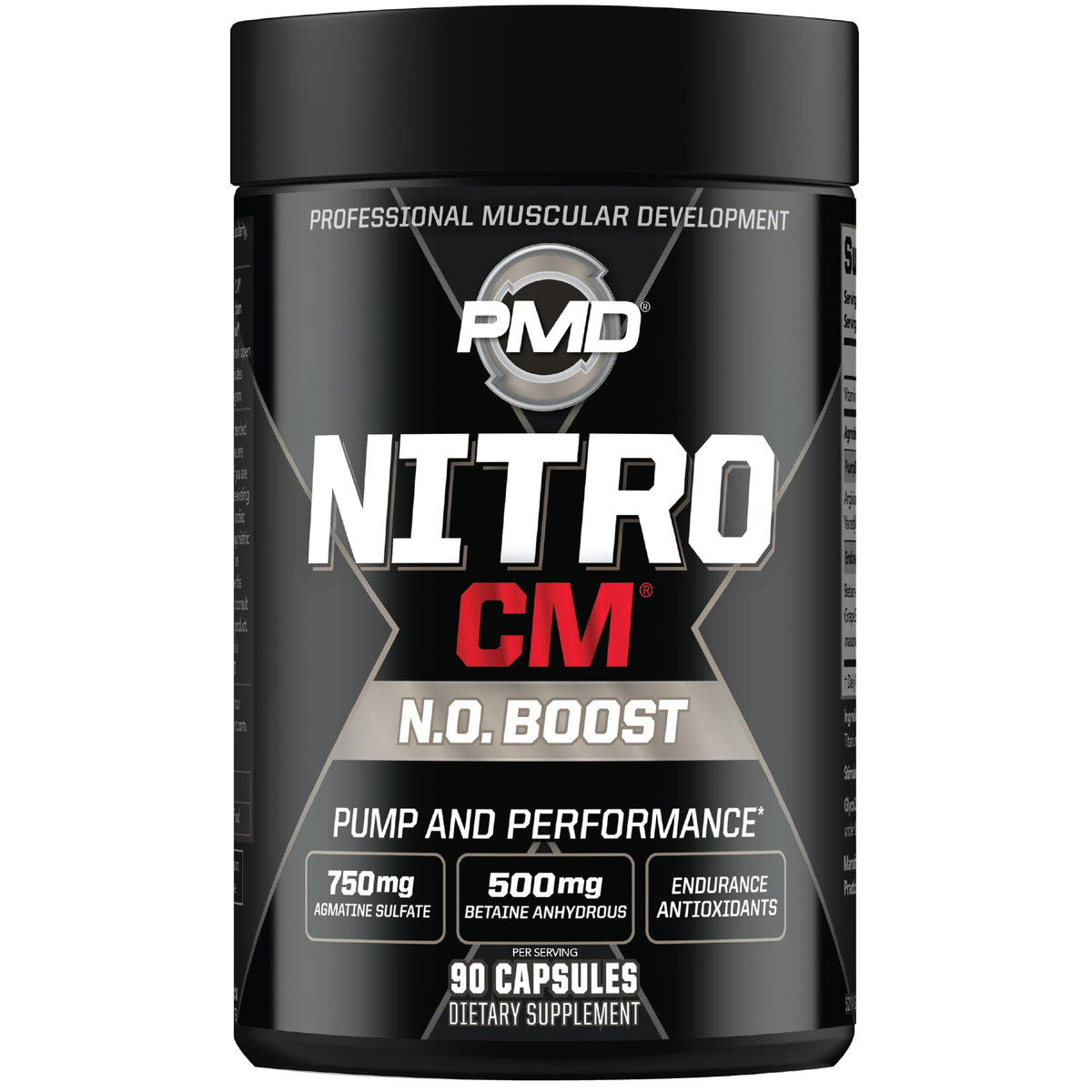 PMD NitroCM bottle closeup for quick dosage before intense workouts.