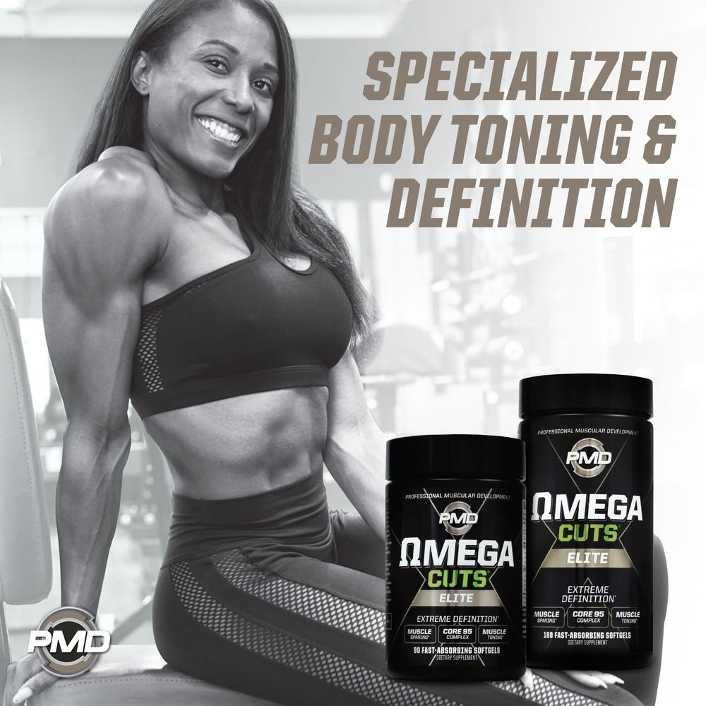 PMD Omega Cuts Elite essential fatty acids image underscoring overall health and recovery.