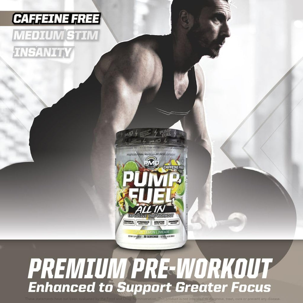 PMD Pump Fuel ALL IN bottle side view highlights premium packaging