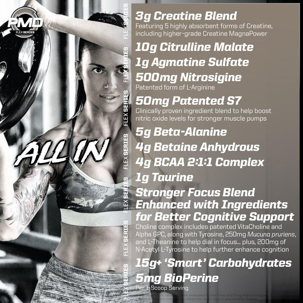 PMD Pump Fuel ALL IN ingredients blend close-up highlights premium creatine and amino profile