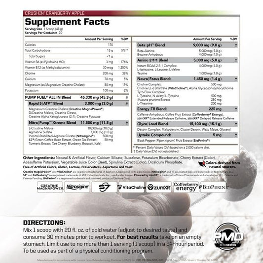 PMD Pump Fuel back label shows transparent ingredient amounts for trust and clarity