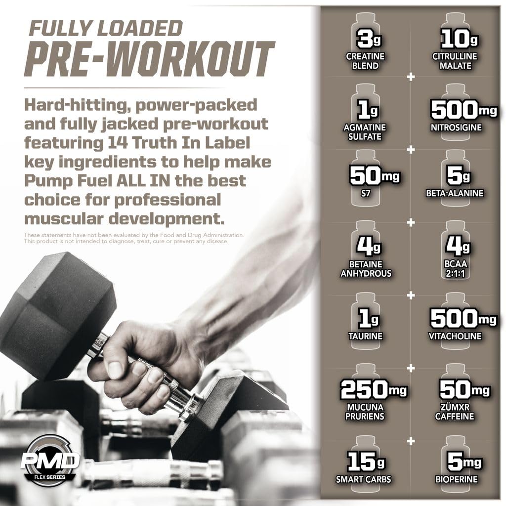 PMD Pump Fuel endurance pack display showcases all-in-one pre-workout versatility.