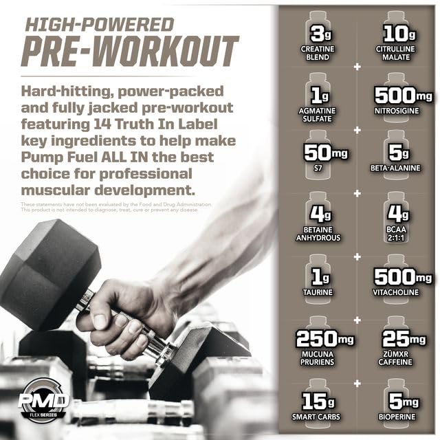 Gym setup with PMD Pump Fuel on the table for focus