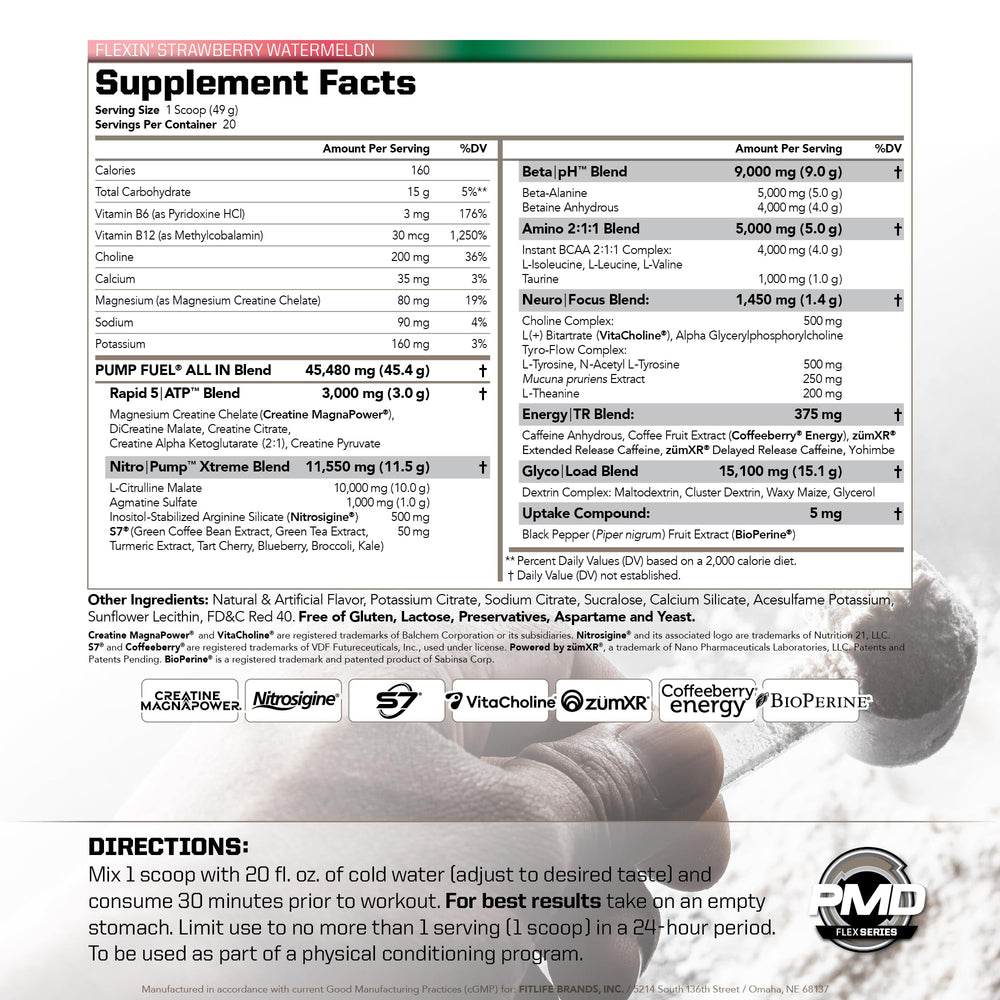 PMD Pump Fuel Insanity bottle closeup highlights premium formula for focus.