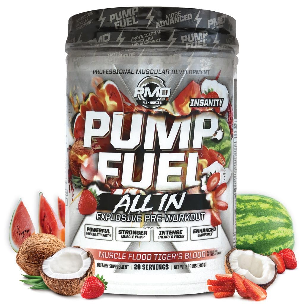 PMD Pump Fuel Insanity bottle highlights high-stim formula for intense training sessions.
