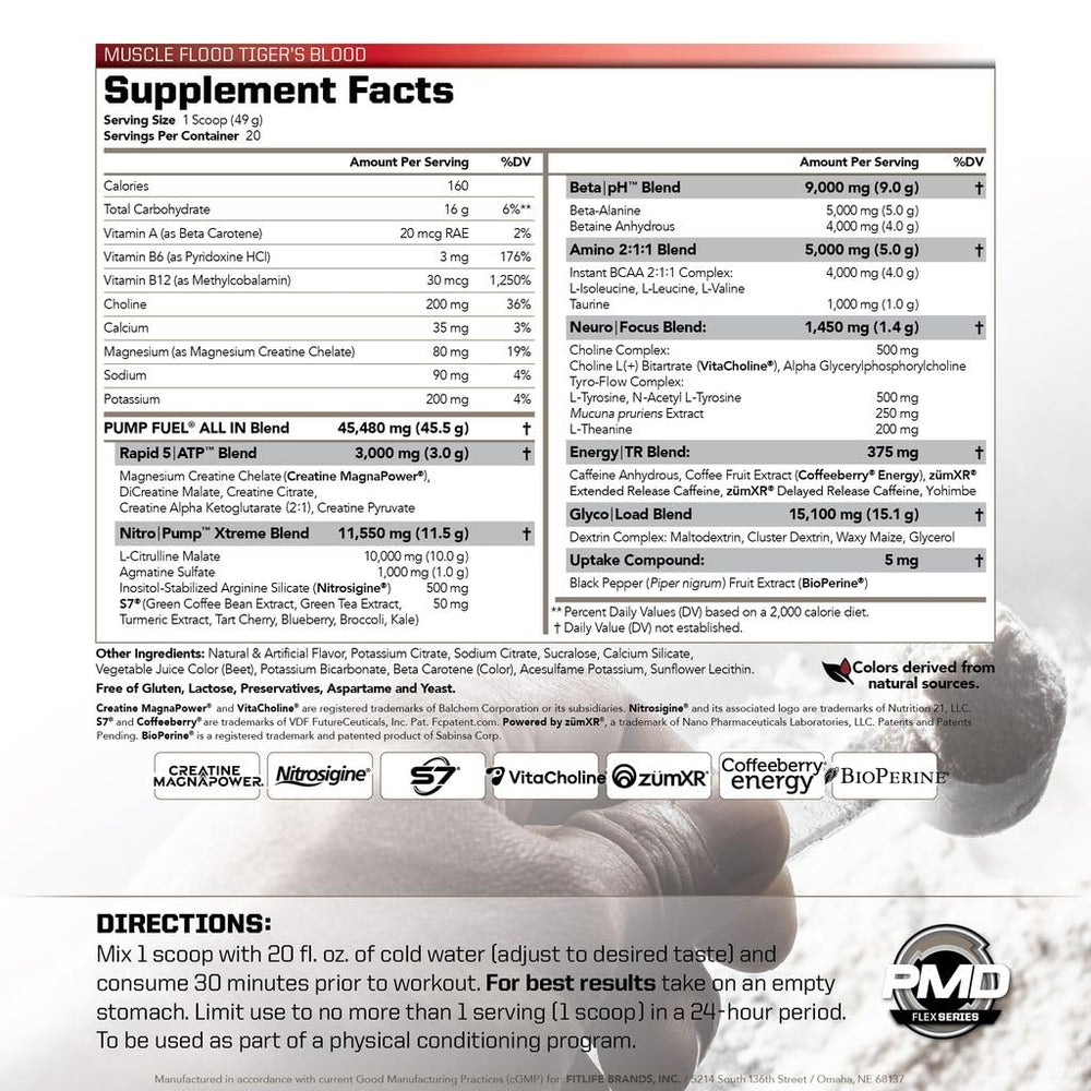 PMD Pump Fuel serving scoop shows precise 20-serving measure for consistent workouts.