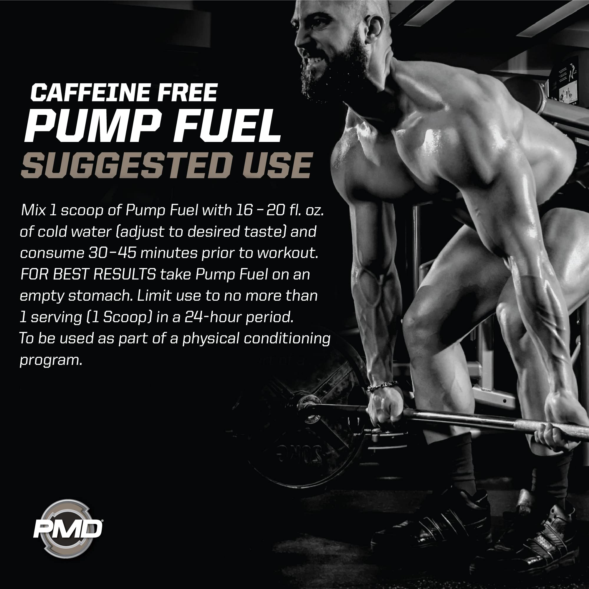 PMD Pump Fuel Ultra Caffeine Free nutrition label with caffeine options explained.
