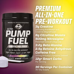 PMD Pump Fuel Ultra gym scene suggesting stimulant-free pre workout use