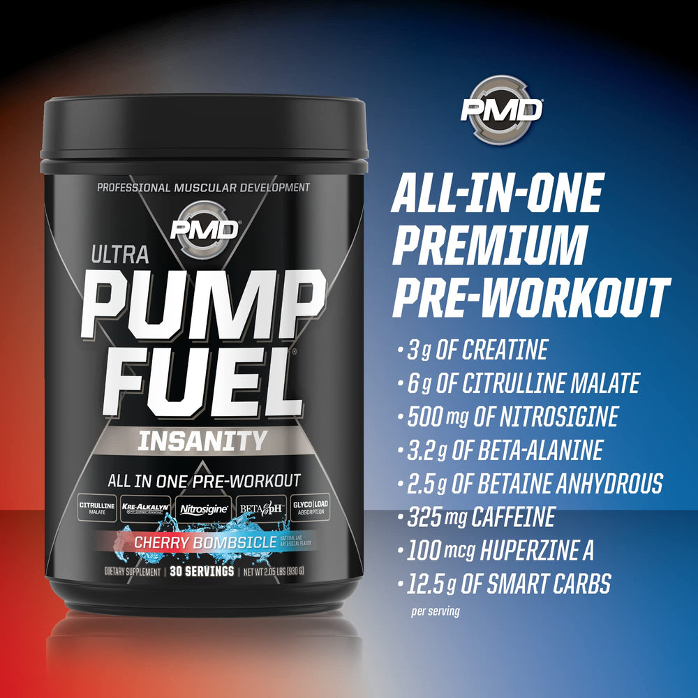 PMD Pump Fuel Ultra Insanity cherry bombsicle label detail with ingredient amounts