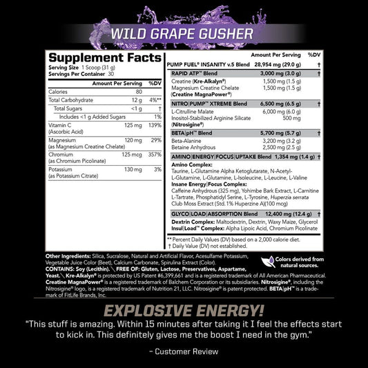 PMD Pump Fuel Ultra Insanity scoop indicating precise serving for energy support.
