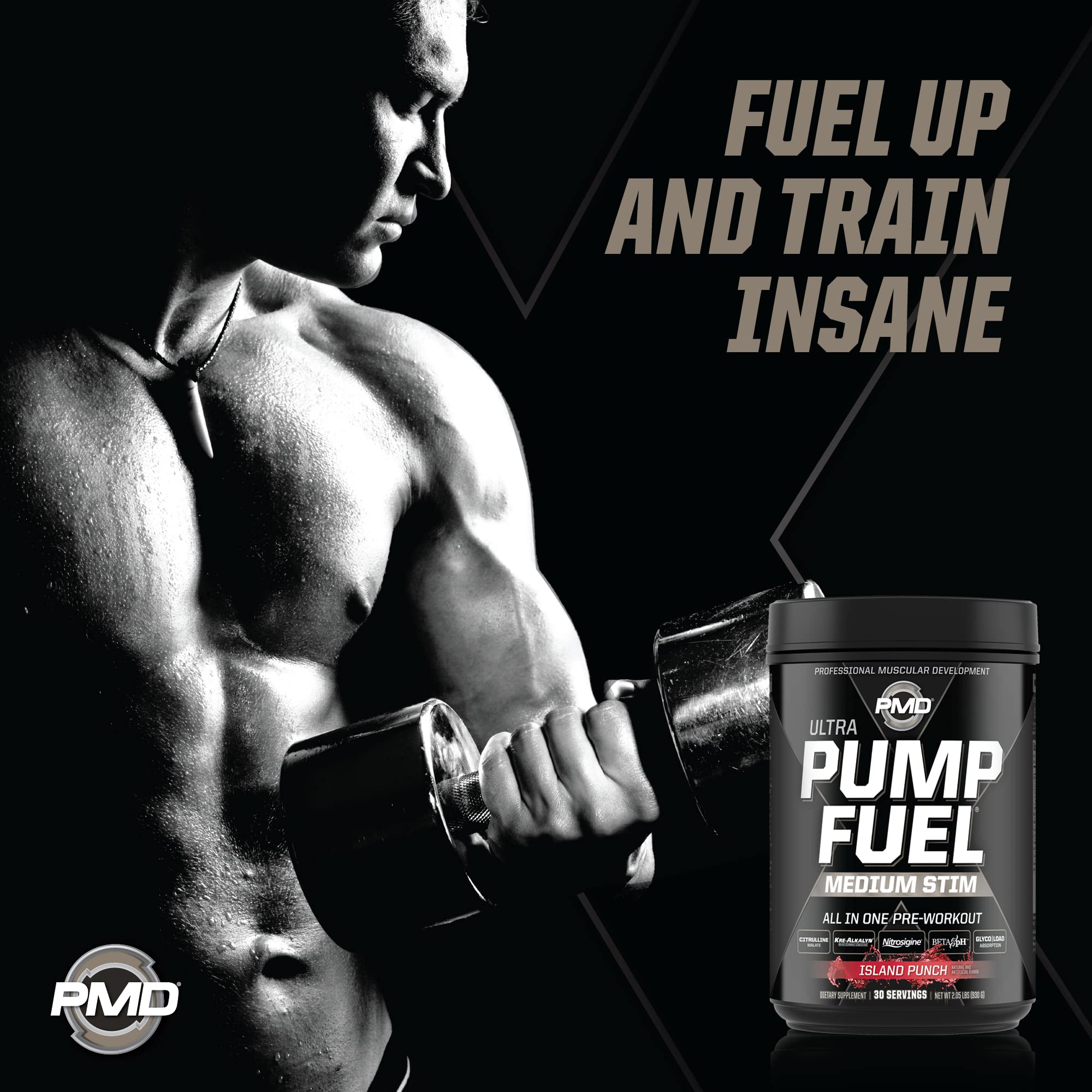 PMD Pump Fuel Ultra Island Punch nutrition panel highlights key amino acids for performance support