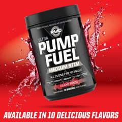 PMD Pump Fuel Ultra Island Punch serving with water suggests daily pre-workout ritual use