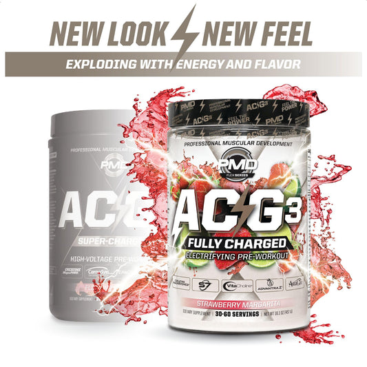PMD ACG3 pre-workout shake in a glass demonstrates fast mix and sustained focus.