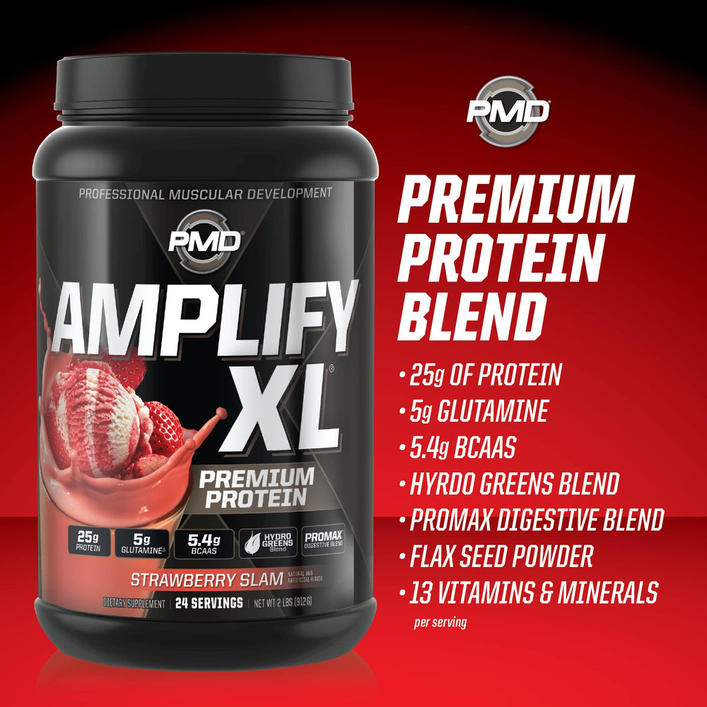 PMD Amplify XL flax seed powder feature on label for nutrition.