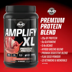 PMD Amplify XL flax seed powder feature on label for nutrition.