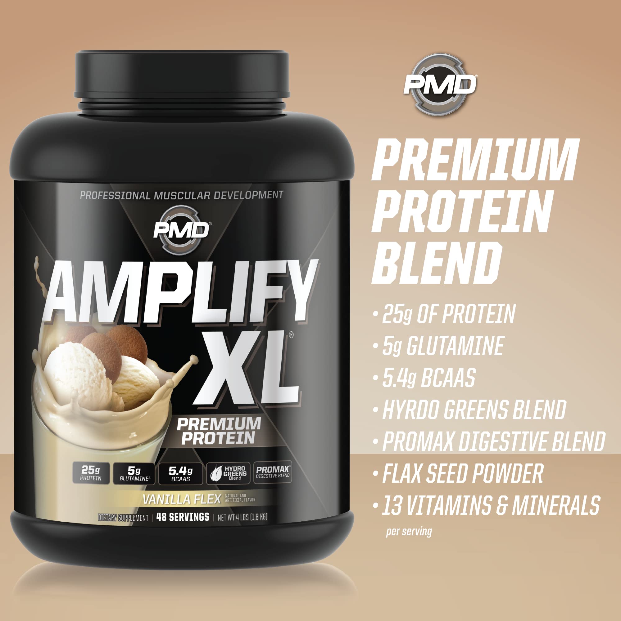 PMD Amplify XL hydro greens blend bottle features seeds and greens for daily wellness.