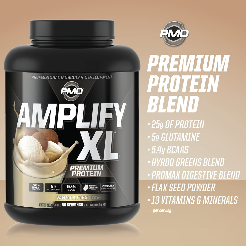 PMD Amplify XL hydro greens blend bottle features seeds and greens for daily wellness.