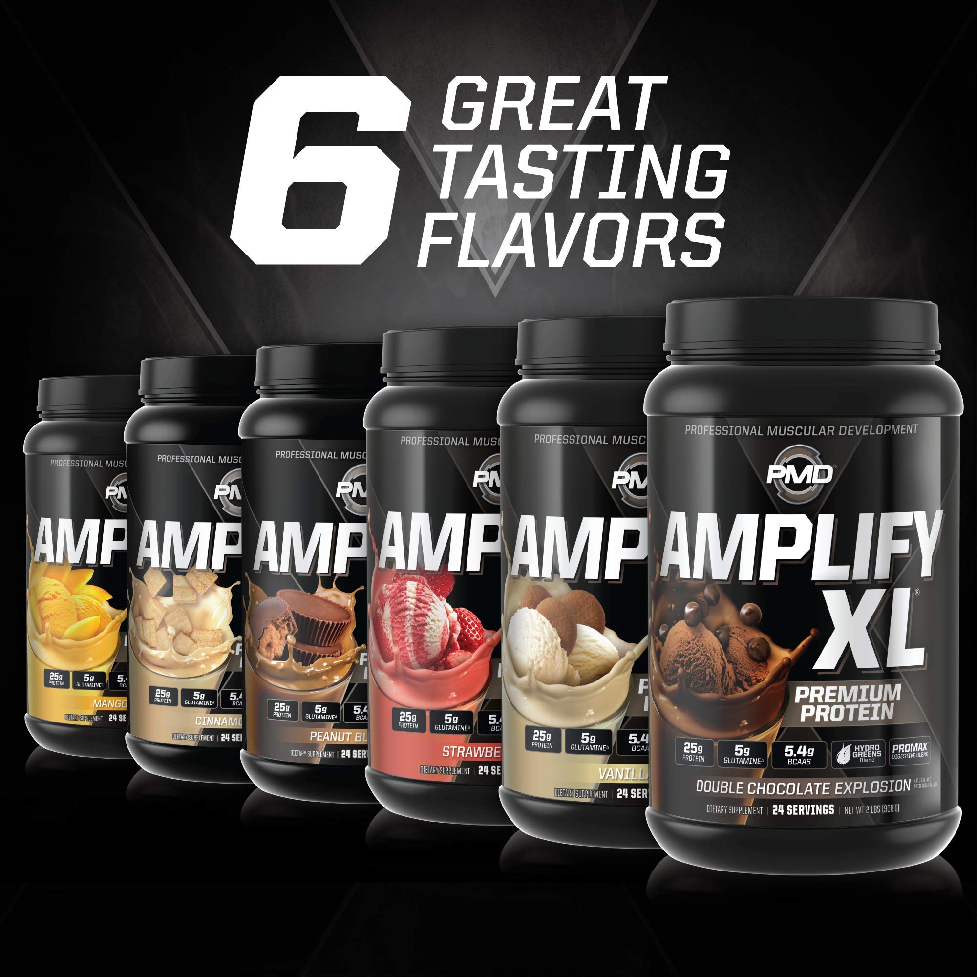 PMD Amplify XL ingredients spread showing protein blends