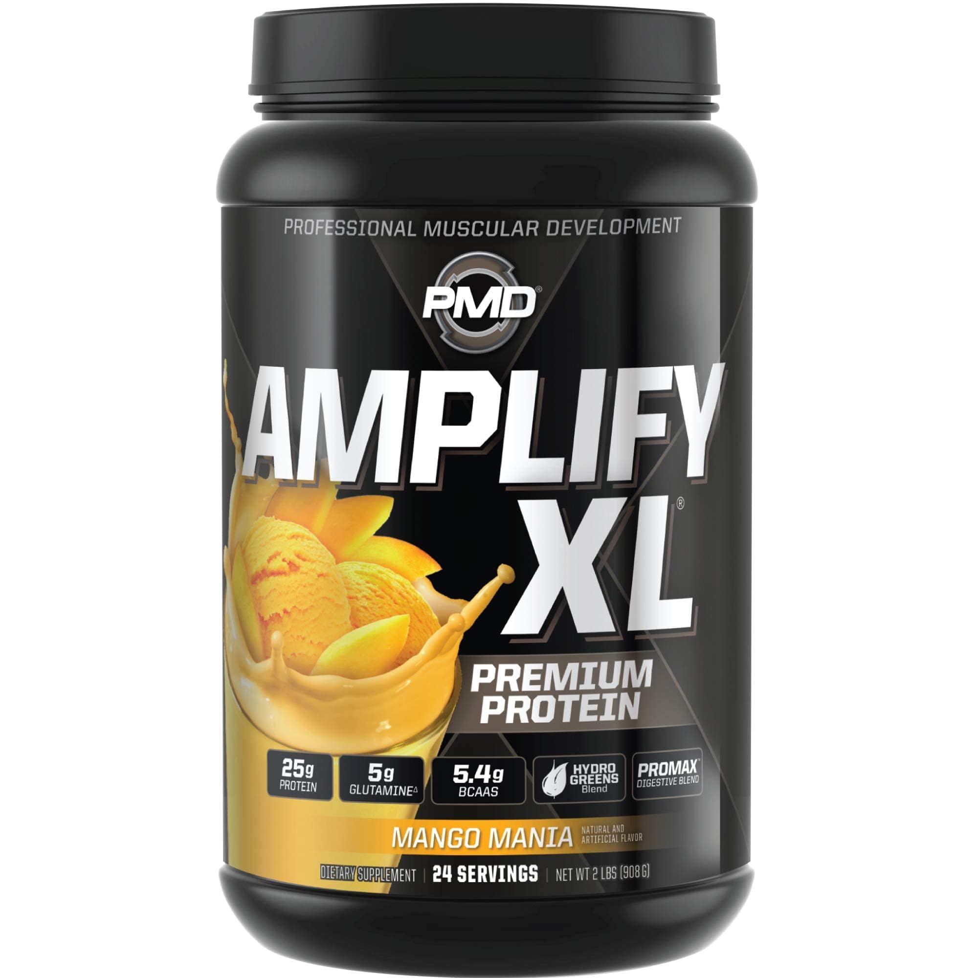 PMD Sports Amplify XL Mango Mania tub for easy daily protein fueling and recovery support.
