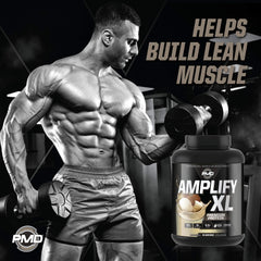 PMD Amplify XL vanilla flex pour demonstrates quick and slow releasing whey for muscles.