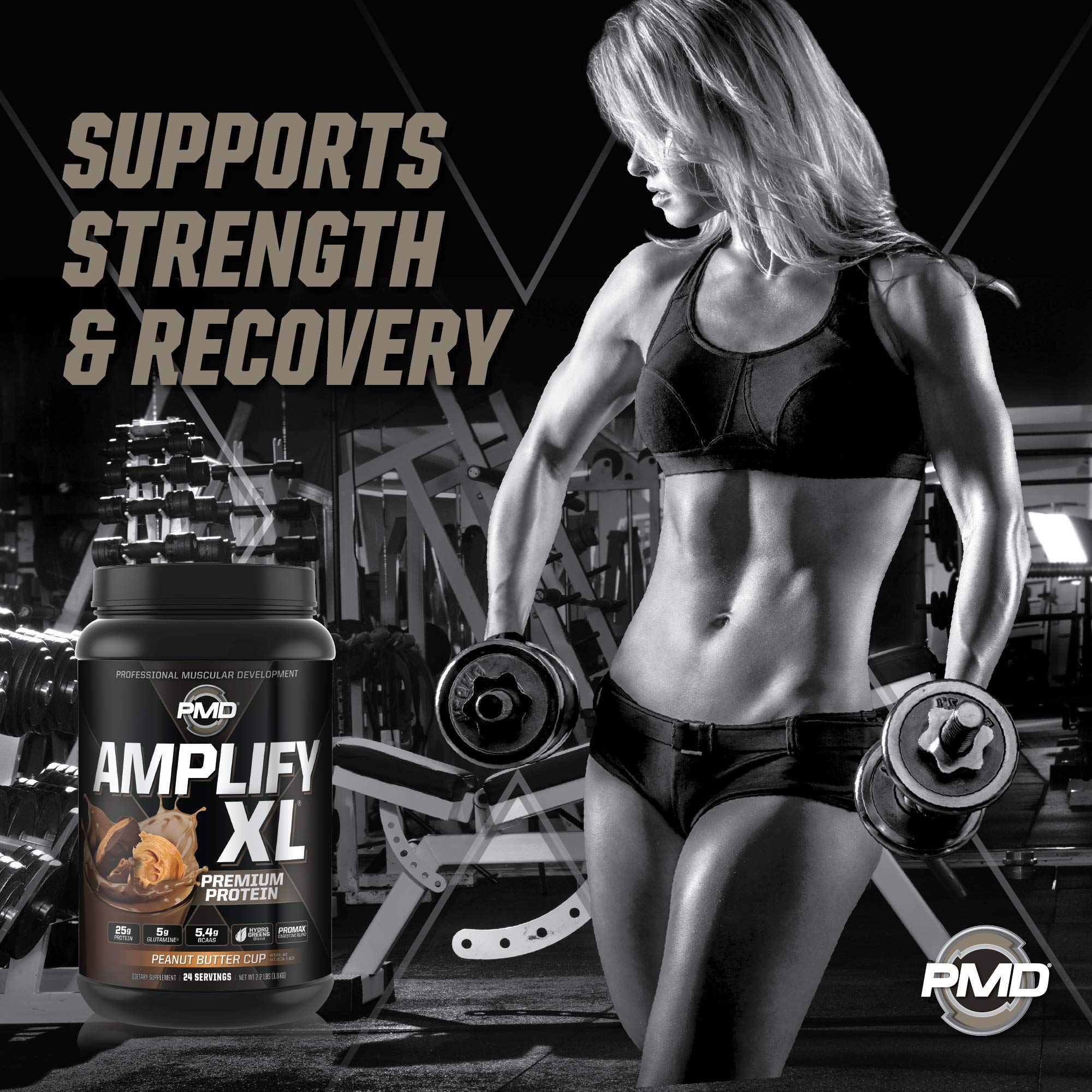 PMD Amplify XL whey protein blend for fast-acting muscle fueling