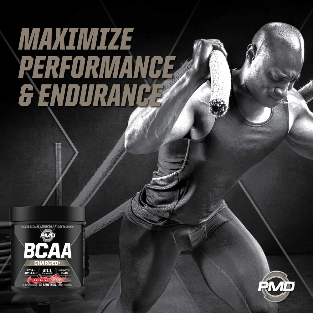 PMD Sports BCAA Cherry Limeade dissolving in water for a refreshing drink