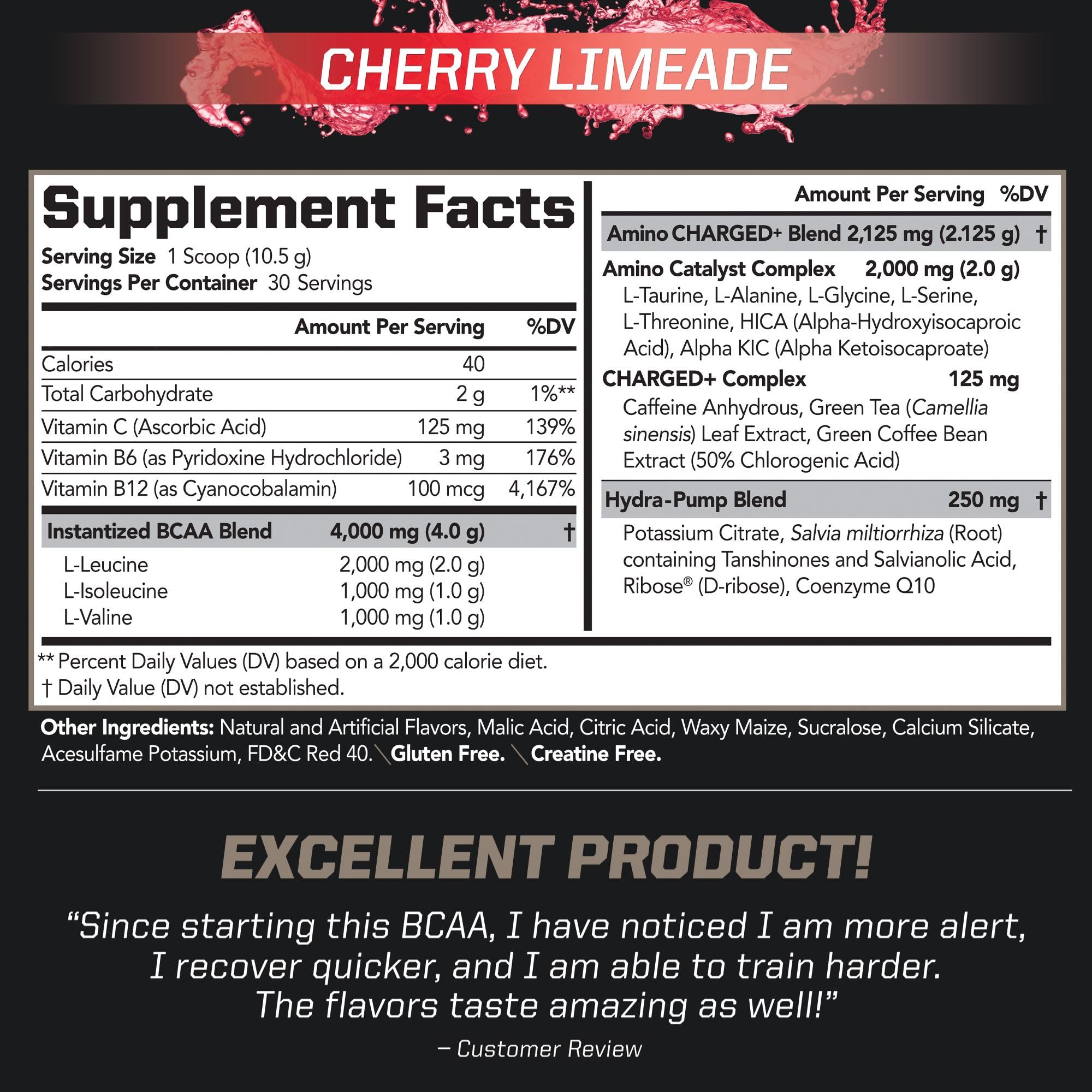 PMD Sports BCAA Cherry Limeade scoop measures pre- or intra-workout