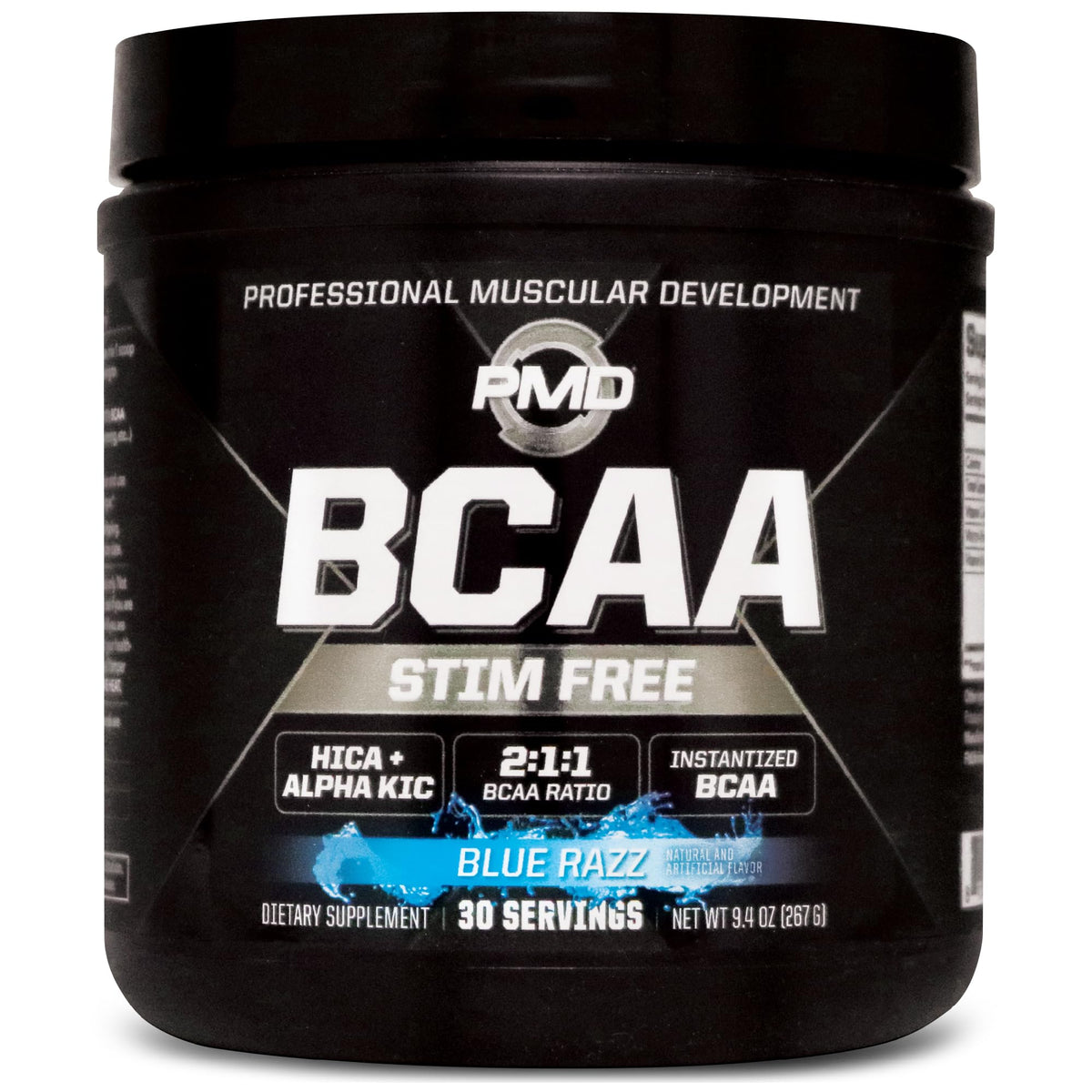 PMD Sports BCAA Blue Razz bottle pouring to show quick mix and drink readiness