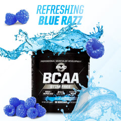 PMD Sports BCAA Blue Razz dumbbell near tub after training