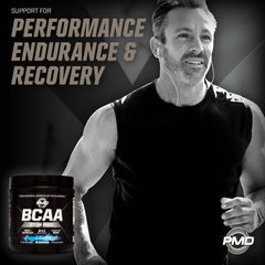 PMD Sports BCAA Blue Razz shaker mixing a refreshing drink