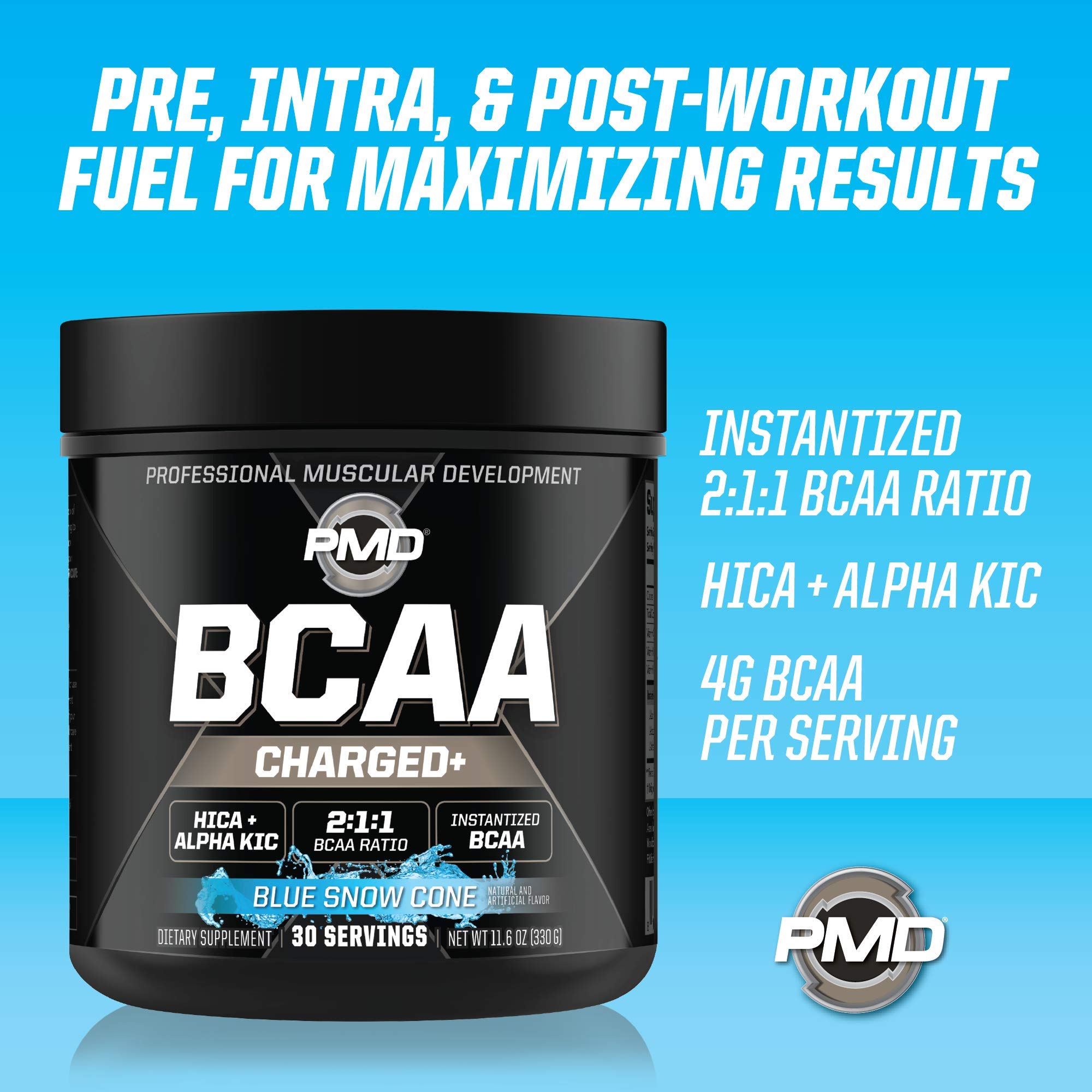 Shaker bottle with PMD BCAA Charged ready for on-the-go energy
