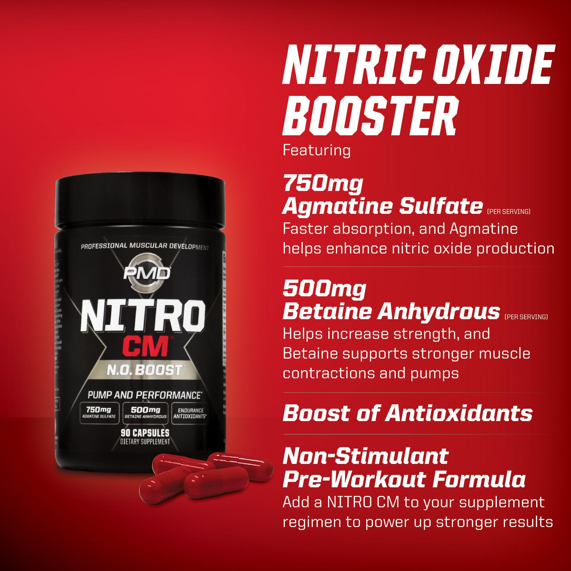 PMD Sports Nitro CM packaging design showcases premium non-stimulant formula