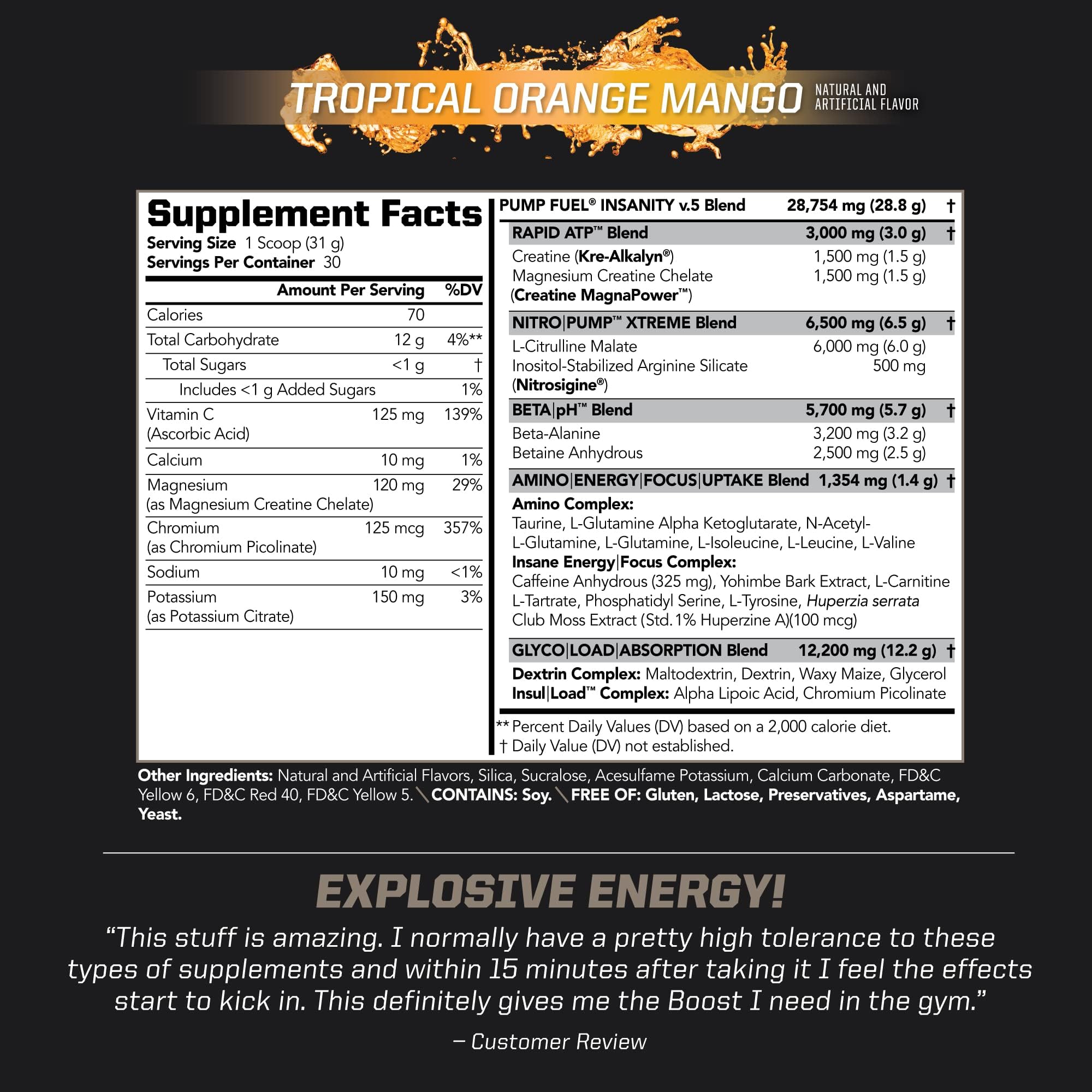PMD Sports Pump Fuel Tropical Orange Mango label delivering flavorful energy for training.