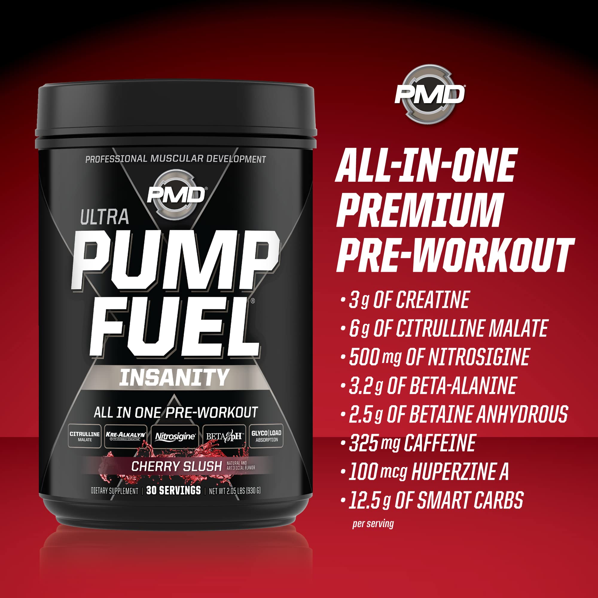PMD ingredient panel highlights creatine, citrulline malate, beta-alanine, and nootropics