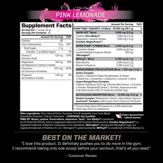 PMD pink lemonade powder container and scoop for precise servings.