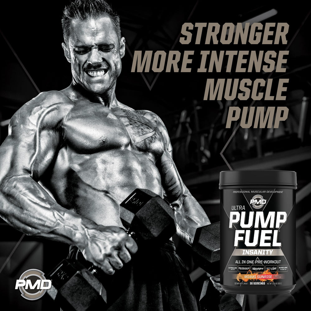 PMD Pump Fuel Ultra Insanity powder pouring into a shaker for quick mix