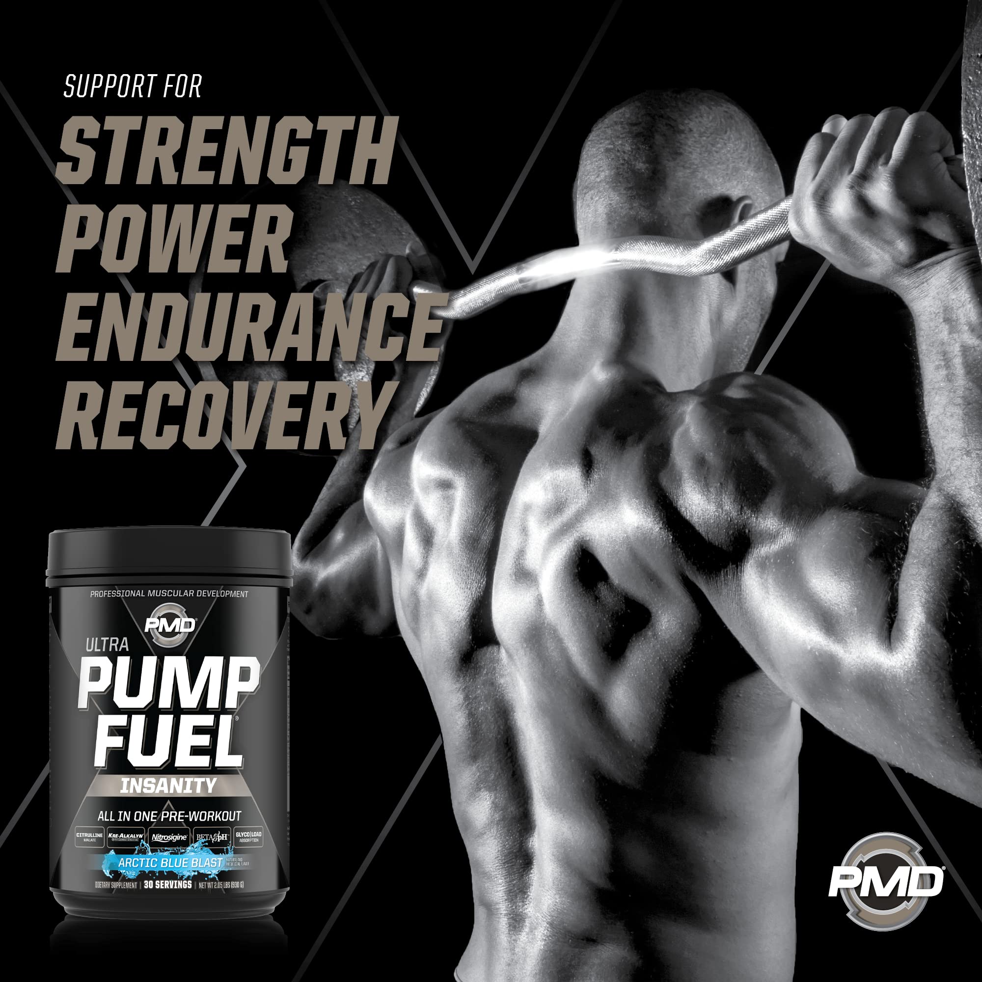 PMD Sports Pump Fuel Ultra Insanity Workout Scene shows a ready pre-workout ritual