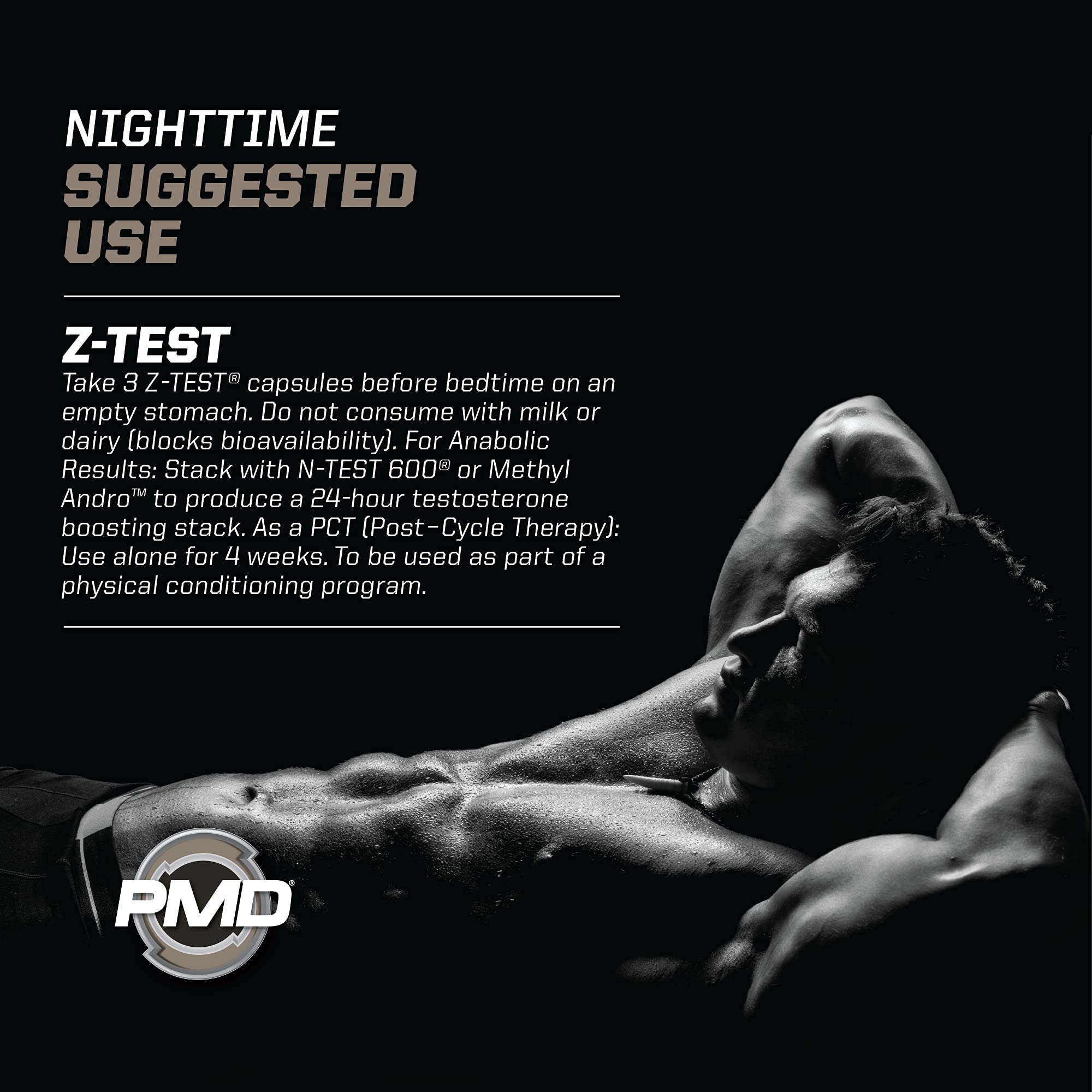 PMD Z-TEST 90 capsules packaging shows recovery support in the stack.