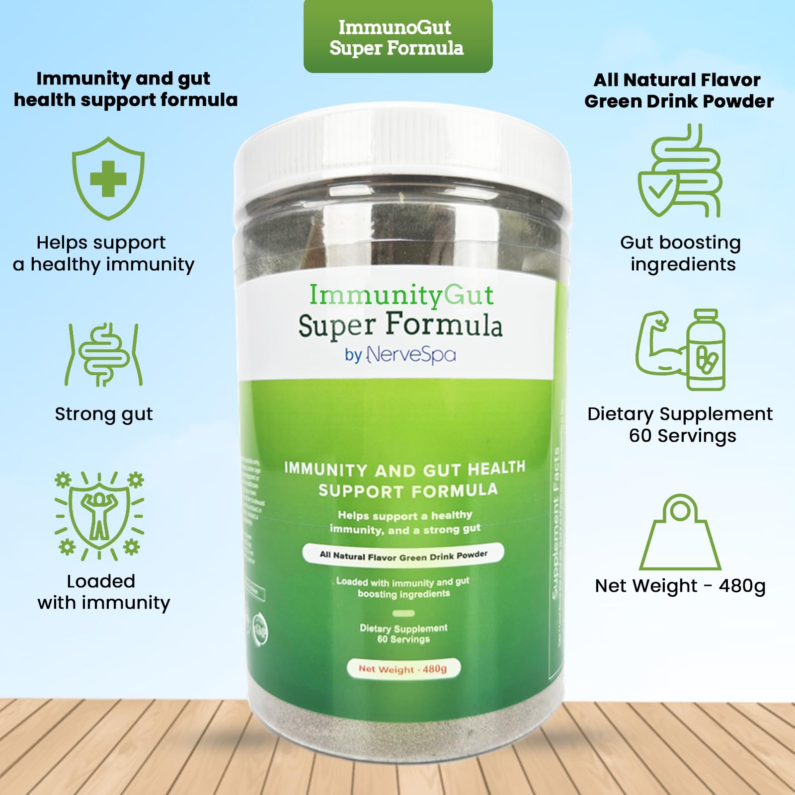 PMT Medical ImmunoGut Super Formula bottle back—nutrition facts for informed use.