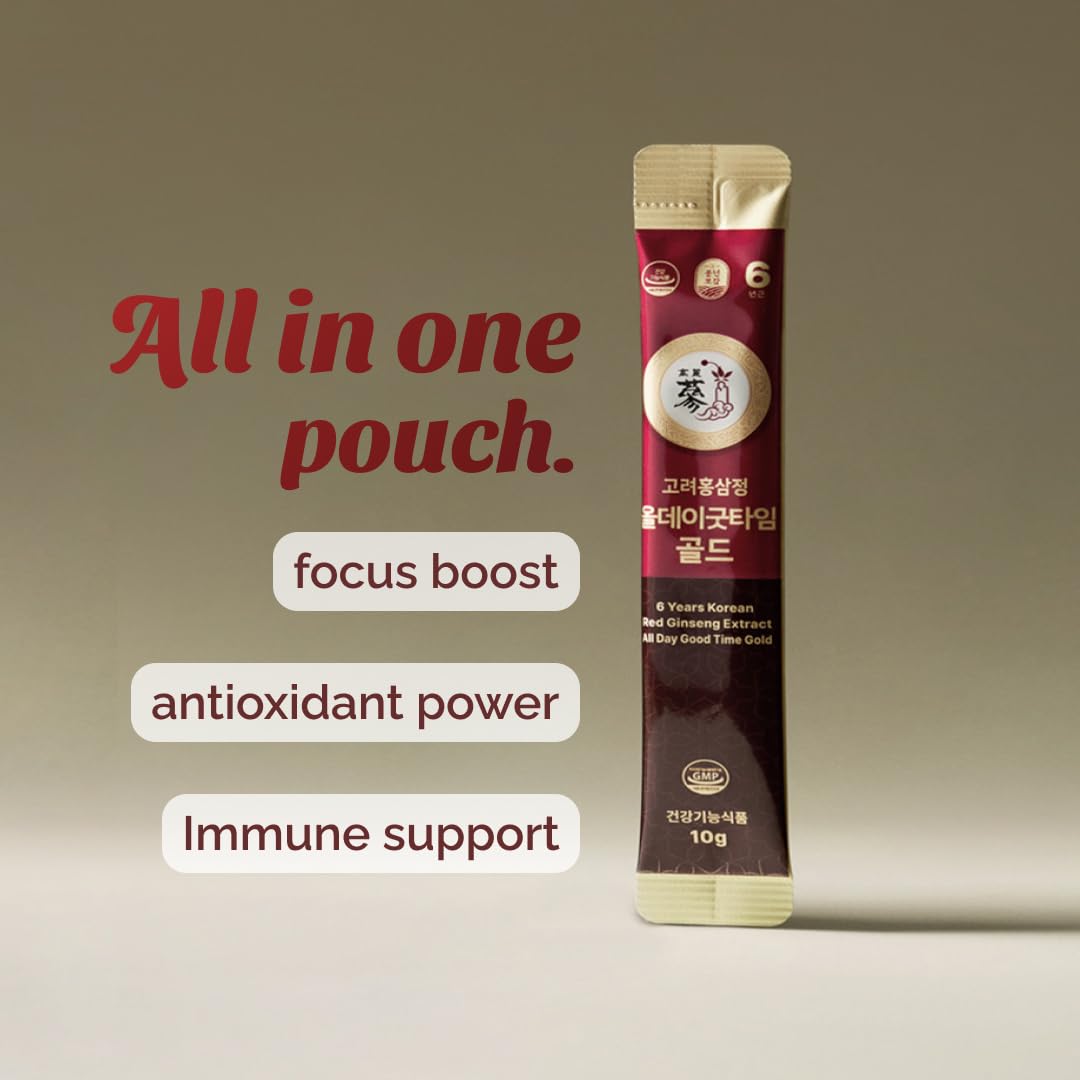 PNBG 6 Year Red Ginseng Shot Gold box with single-pack sachets.